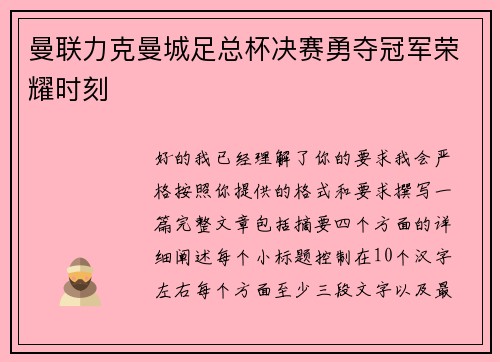 曼联力克曼城足总杯决赛勇夺冠军荣耀时刻
